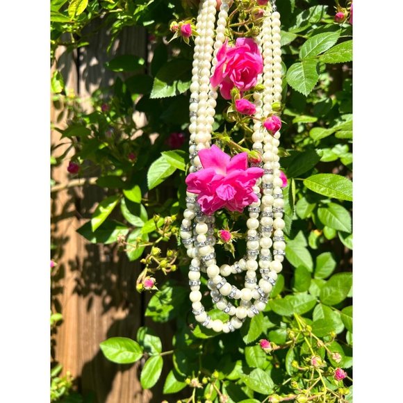 Vintage Faux Pearl Statement Necklace Chunky Beaded Bridal Necklace Mother Bride - Picture 3 of 12